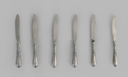 6 fruit knives, Nagalski, Adam 1862–1944 goldsmith, 1915–1920, Warsaw, Poland; cutlery; height 17.3