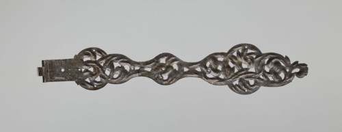 Hinge, unknown author; fittings, openwork strap hinge from a pair: at one end a flat bar bent at a