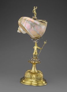 Nautilus Cup, shell cup on a four-part profiled foot that transitions into a knobbed foot decorated
