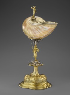 Nautilus Cup. Shell cup on a four-part, profiled foot that transitions into a knobbed foot