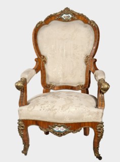 Armchair, origin unknown, neo-Rococo style, with acanthus ornament, flowers, rocaille ornament,