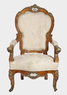 Armchair, provenance unknown. Neo-Rococo style, 1850–1870, France. Upholstered armchair backrest,