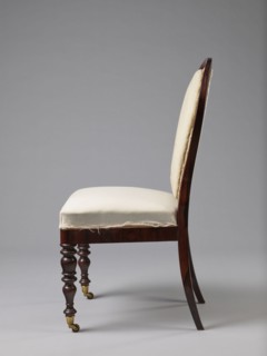 Chair, ca. 1840, Warsaw. Seating furniture with a padded balloon backrest and a trapezoidal padded