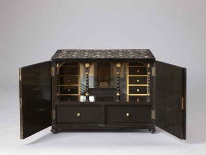 Cabinet, plant decoration, columns architectural, rosettes ornament, early 20th century, India