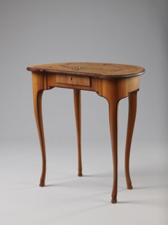 Table, Auxiliary table supported by four slender, slightly curved S-shaped legs framed and bound