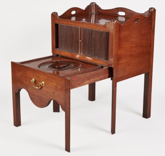 Bedside table with toilet, 4th quarter of the 18th century, England. Bedstand with toilet: tambour