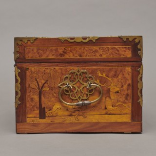 Casket, Repossession provenance. Sleigh, deer, hunters, hounds, riders. Baroque style. Cuboid case