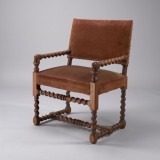 Armchair, Baroque;, circa 1640–1660, France. Upholstered seat and backrest with cherry plush