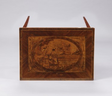 Table, figures in Eastern costume, figures against a landscape, palm trees, seascapes, sailing