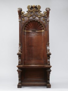 Church throne armchair, carved, mid-18th century, Italy. Seating piece furniture with two console