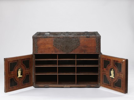 Cabinet, pre-war, grotesques ornament, fantastic animals, Hermes mythology, male figures,