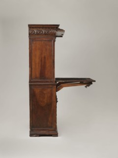 Cabinet, Cuboid cabinet with a two-winged base and an upper section with a folding flap, topped by