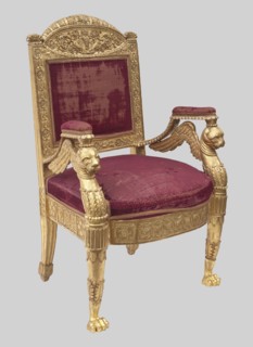 Armchair, unknown creator; ; griffins; Empire style; braids; grotesques ornament; birds; kimation