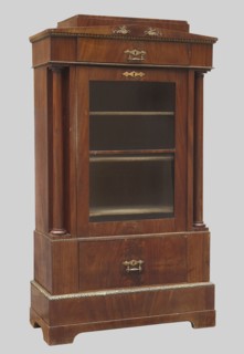 Library cabinet, fantasy animals, columns, Biedermeier style, egg-shaped ornament, cabinet with