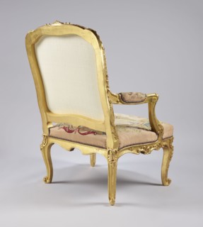 Armchair, attributed to Jean-Baptiste Oudry 1686–1755 and unknown co-creator; carved, gilded, and