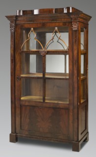 Display cabinet, plant decoration, Biedermeier style, architectural elements in the finial. In the