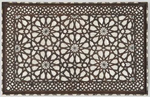 Side table, noted; geometric ornament, rosettes, stars, mashrabiya. Rectangular side table with