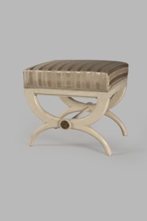 Stool, origin unknown, Empire style, rosette ornament. Rectangular stool with a black painted