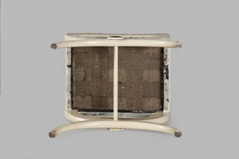 Stool, origin unknown, Empire style, rosette ornament. Rectangular stool with a black painted