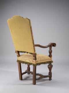Armchair, neo-Baroque, padded seat and backrest, upholstered with large-patterned silk fabric,