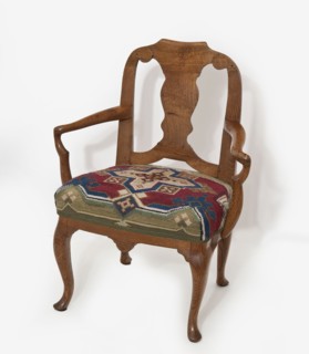 Children's armchair, origin unknown, rococo style, geometric ornament, cabriole legs, openwork