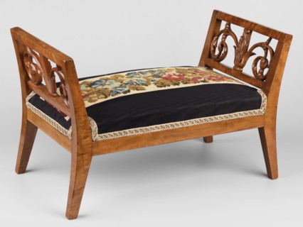Footstool, Biedermeier style, decorated with flowers, plant motifs and acanthus tendril, circa
