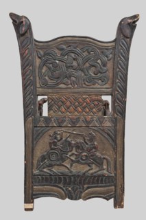Armchair, wickerwork ornament, battle scenes, knights, plant ornament, dogs, ca. 1500 or 1st half