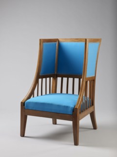 Armchair Berzera, armchair with a slender backrest and sides equal in height, arching upwards and