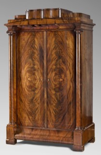Wardrobe, Biedermeier style, architectural elements, columns, Biedermeier cabinet, mahogany,