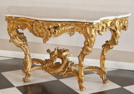 Console, origin unknown, flowers, rococo style, dragons, rocaille ornament, plant decoration,