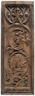Furniture panel in bas-relief in the shape of an elongated standing rectangle, late 15th century,