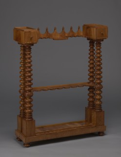 Pipe stand, origin unknown, smoking, pipes, acorns, rack for pipes and billiard cubes. Skeletal