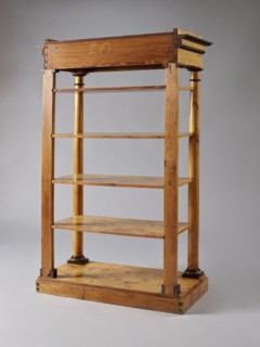 Shelf unit, Biedermeier, architectural elements, pilasters, birch, wall-mounted, with four