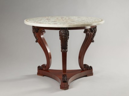 Table by Jakub Jan Simmler 1791–1872, carpenter. Round table supported by three S-shaped carved