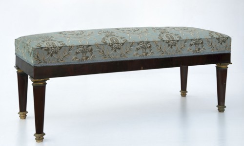 Banquette, empire style, early 19th century, rectangular mahogany banquette upholstered, supported