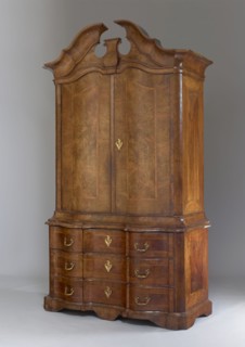 Sideboard, pre-war architectural elements, plant decoration. Two-part sideboard with chamfered and