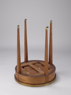 Table, classicism style, geometric ornament, round mahogany table with a white marble top enclosed