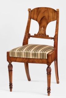 Chair, acanthus ornament, Biedermeier style, palmettes ornament. Mahogany chair with a padded seat
