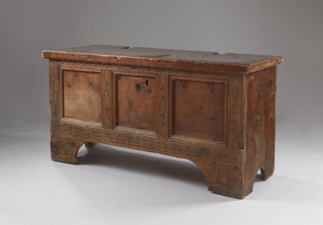 Chest, Gothic style, floral and geometric ornament, repossession/purchase provenance noted, chest