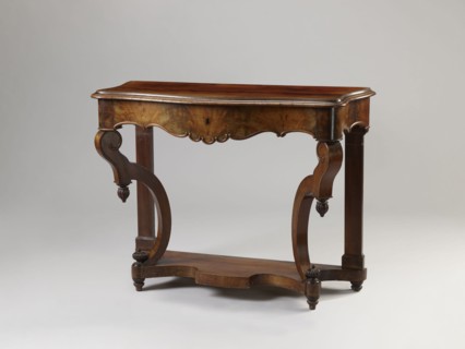 Console, Biedermeier and Louis Philippe styles, mahogany-veneered console on four angular legs