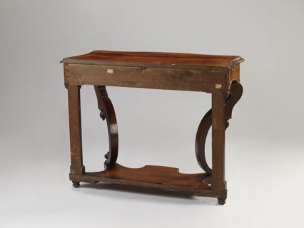 Console, Biedermeier and Louis Philippe styles, carved mahogany-veneered console on four angular
