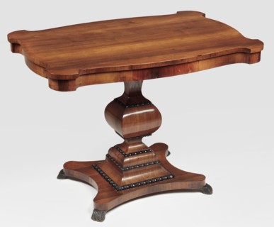 Table, Biedermeier style, animal paws, rosewood. Table with a rectangular top with a wavy cut,