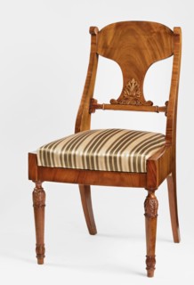Chair, acanthus ornament, Biedermeier style, palmettes ornament. Mahogany chair with a padded seat