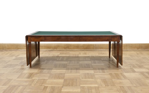 Table, Biedermeier style; rectangular table with drop-down flaps on the short sides; supported by