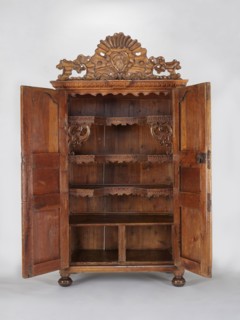 Wardrobe Armoire, rococo ornament, rocaille ornament, plant decoration, rosettes, cuboid, closed