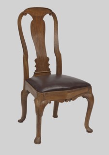 Chair, Baroque style, walnut. CHAIR with a trapezoidal seat with an inset cushion and a high