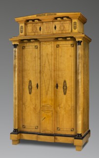 Wardrobe, Repossession provenance. Architectural elements. Biedermeier style. Plant decoration.