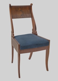 Chair, Biedermeier style, carved rosette and stylized acanthus ornamentation. Chair with an