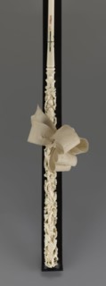 Women's umbrella made of white lace. Its canopy is trimmed with cream silk at the bottom, which