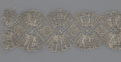 Lace fragment, lace, metal threads, 18th century, Europe, fabric, width 8.2 cm, length 27.5 cm., A